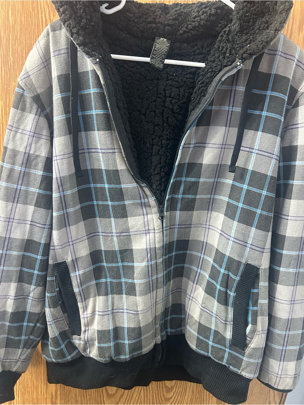 OP Gray Plaid Sherpa-Lined Hooded Jacket
